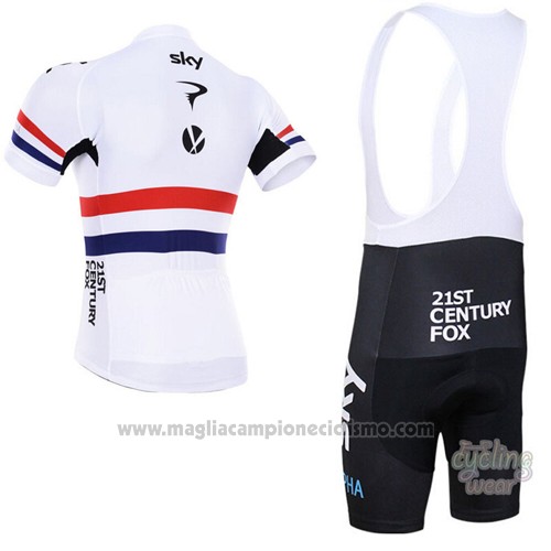 2015 Abbigliamento Ciclismo Sky Campione Regno Unito Bianco e Rosso Manica Corta e Salopette